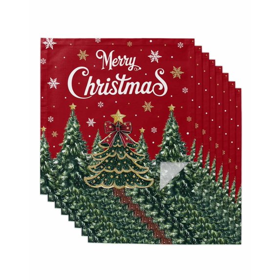 Red Christmas Cloth Napkins Set of 8 Reusable Dinner Napkins, Snowflake Xmas Christmas Tree Cocktail Napkin Washable Table Napkins for Wedding/Holiday Party/Baby Shower 20"x20"