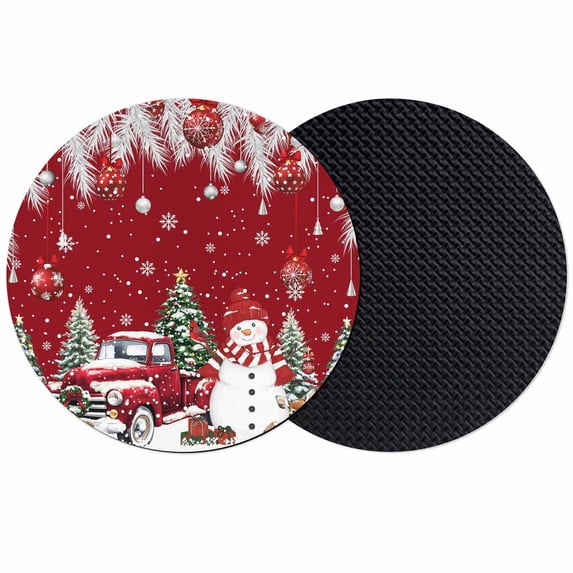 Red Christmas Coasters Set of 2, Absorbent Coasters for Drinks, Xmas Snowman Truck Tree Balls Coaster for Desk Coffee Table Protection, Home Decor House Warming Gifts 4"