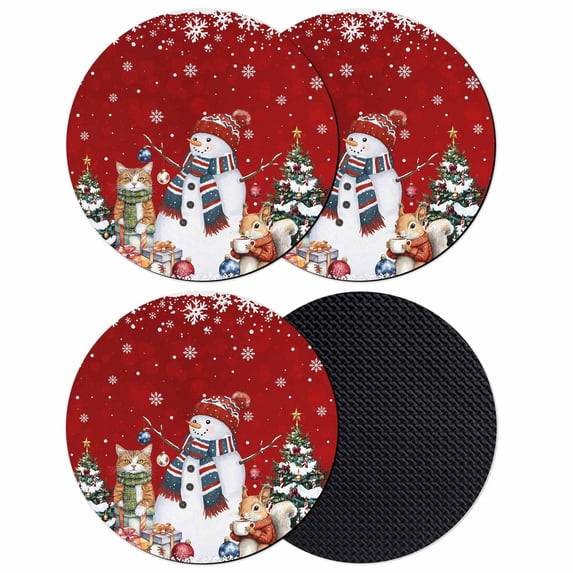 Red Christmas Coasters Set of 4, Absorbent Coasters for Drinks, Snowman Pine Tree Animals Winter Snowflake Coaster for Desk Coffee Table Protection, Home Decor House Warming Gifts 4"