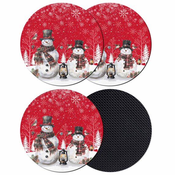 Red Christmas Coasters Set of 4, Absorbent Coasters for Drinks, Snowman Snowflake Winter Birds Coaster for Desk Coffee Table Protection, Home Decor House Warming Gifts 4"