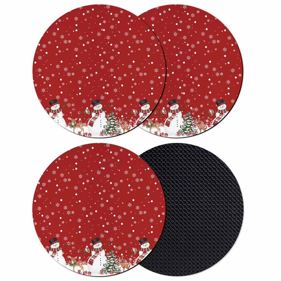 Red Christmas Coasters Set of 4, Absorbent Coasters for Drinks, Snowman Snowflake Xmas Tree Ball Elk Coaster for Desk Coffee Table Protection, Home Decor House Warming Gifts 4"