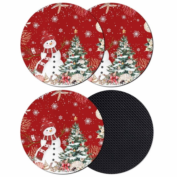 Red Christmas Coasters Set of 4, Absorbent Coasters for Drinks, Snowman Xmas Tree Coastal Snowflake Starfish Coaster for Desk Coffee Table Protection, Home Decor House Warming Gifts 4"