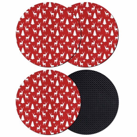 Red Christmas Coasters Set of 4, Absorbent Coasters for Drinks, Winter Cute Deer Aesthetic Xmas Tree Elk Coaster for Desk Coffee Table Protection, Home Decor House Warming Gifts 4"