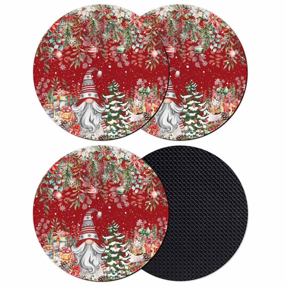 Red Christmas Coasters Set of 4, Absorbent Coasters for Drinks, Xmas Gnomes Poinsettia Snowflakes Trees Berry Coaster for Desk Coffee Table Protection, Home Decor House Warming Gifts 4"