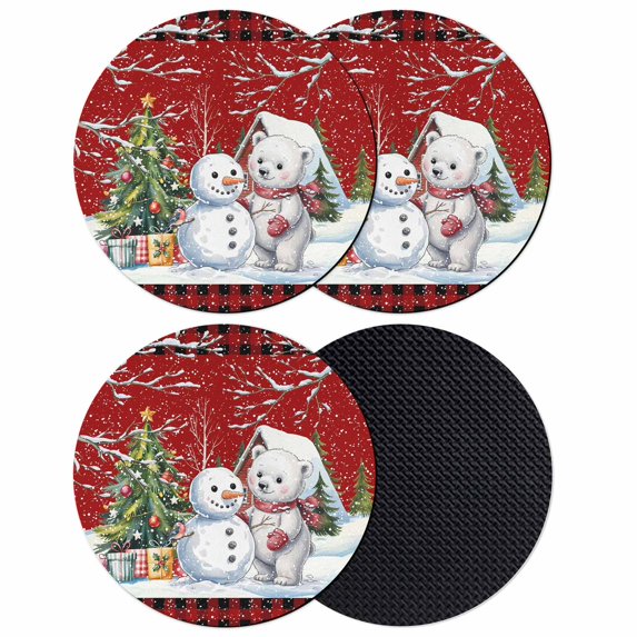 Red Christmas Coasters Set of 4, Absorbent Coasters for Drinks, Xmas Tree Snowman Bear Snowfall Plaid Coaster for Desk Coffee Table Protection, Home Decor House Warming Gifts 4"