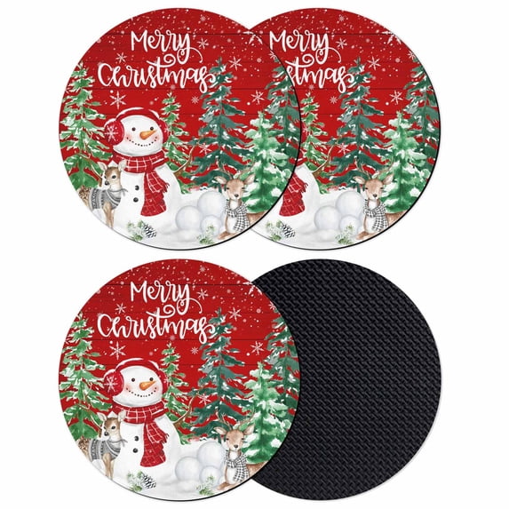 Red Christmas Coasters Set of 4, Absorbent Coasters for Drinks, Xmas Trees Snowman Elk Snowflake Coaster for Desk Coffee Table Protection, Home Decor House Warming Gifts 4"