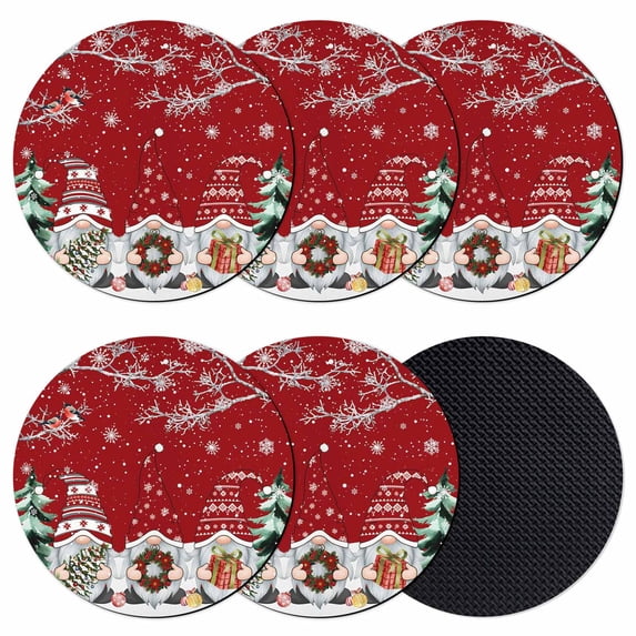 Red Christmas Coasters Set of 6, Absorbent Coasters for Drinks, Gnomes Xmas Tree Snowflake Gifts Birds Coaster for Desk Coffee Table Protection, Home Decor House Warming Gifts 4"