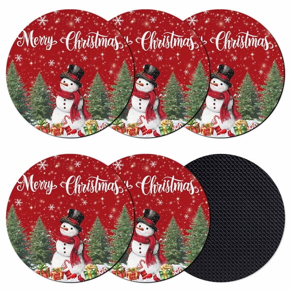 Red Christmas Coasters Set of 6, Absorbent Coasters for Drinks, Snowman Xmas Tree Gifts Snowflake Winter Coaster for Desk Coffee Table Protection, Home Decor House Warming Gifts 4"