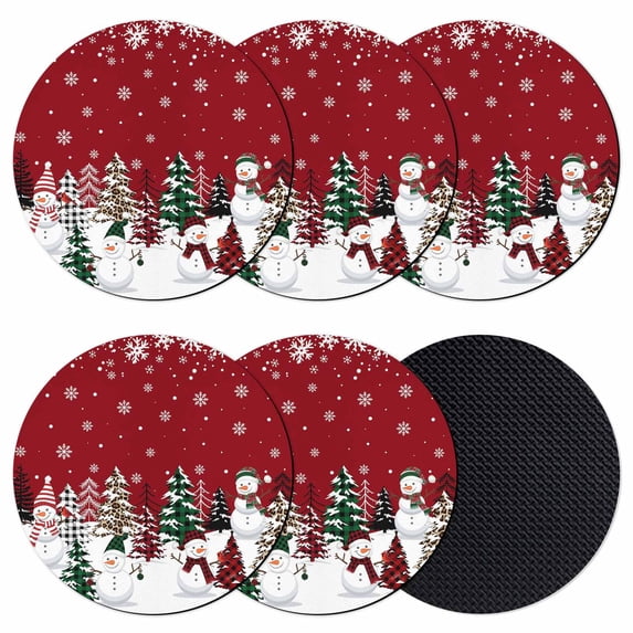 Red Christmas Coasters Set of 6, Absorbent Coasters for Drinks, Snowman Xmas Tree Winter Snowflake Coaster for Desk Coffee Table Protection, Home Decor House Warming Gifts 4"