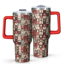 Red Christmas Collage Pattern Tumbler with Handle and Lid,40oz Double Wall Vacuum Insulated Tumbler,Cups Gift for Women and Men