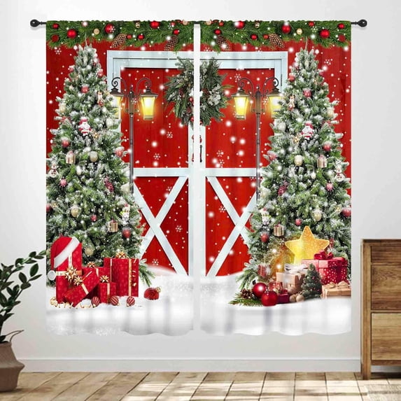 Red Christmas Curtains,Winter Snow Glitter Xmas Snowflakes New Year Party Curtains for Living Room Bedroom Bathroom Cafe Window Treatments 2 Panel,84X84 Inch