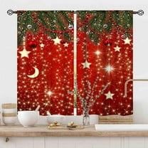 Red Christmas Curtains, Xmas Merry Christmas Fir Twigs Ball New Year Winter Snow Holiday Party Decor Window Drapery Treatments for Living Room Bedroom Kitchen Bathroom Home 2 Panels, 55x39 Inch