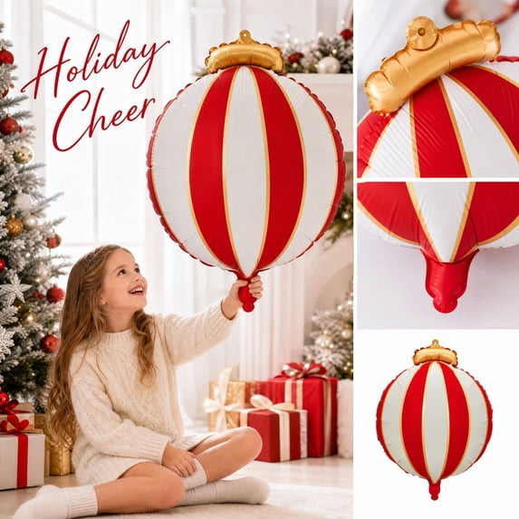 Red Christmas Decor Inflatable Balloon with Matte Striped Design and ...