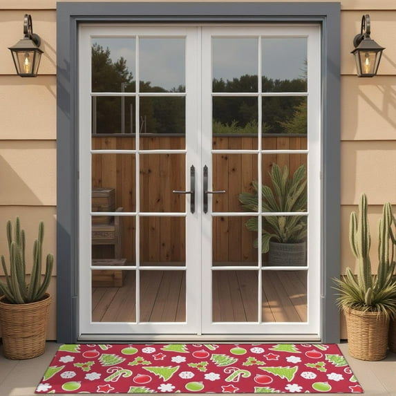 Red Christmas Decoration Pattern Door Rugs,Washable Non Slip Door Mats Indoor,Decorative Door Mats,Entry Mat Indoor for Entrance,Bedroom,Kitchen,Bathroom,16"x47"