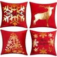thumbnail image 1 of Red Christmas Decorations Gold Throw Pillow Covers 20x20 Set of 4 Snowflakes Reindeer Decorative Cushion Cases Xmas Golden Decor for Couch Sofa Bedroom, 1 of 6