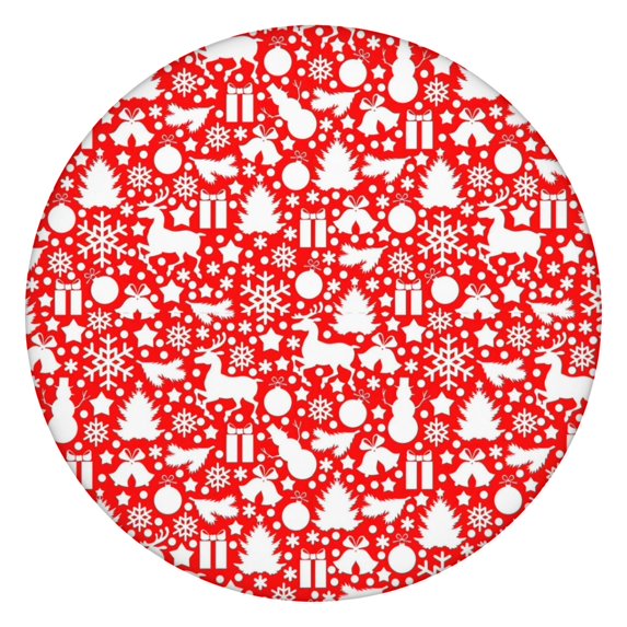 Red Christmas Deer and Gift Pattern Round Fitted Tablecloth with Elastic Edge,Dining Table Cover Waterproof,Outdoor Round Tablecloth for Camping,Dining,Indoor and Outdoor