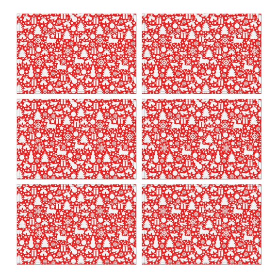 Red Christmas Deer and Gift Pattern Summer Placemats Table Placemats Set Of 6-Linen Kitchen Washable Placemats Table Mats 11.8"x17.7" Non-Slip Heat Resistant