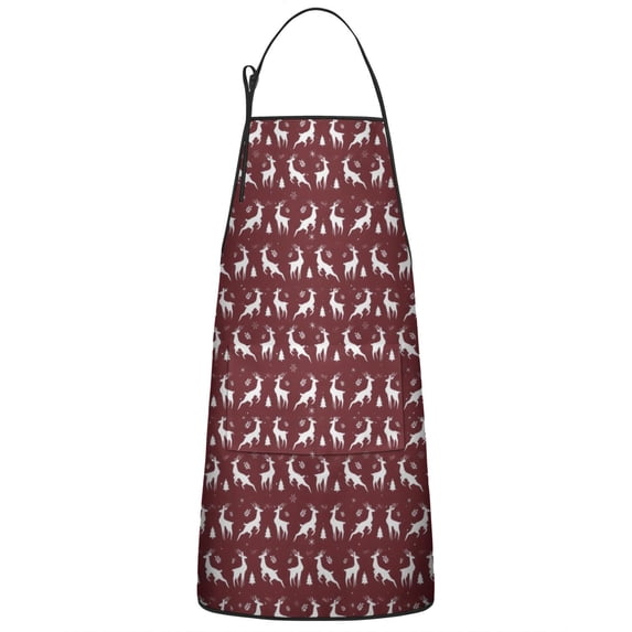 Red Christmas Deer Pattern Apron-Garden Aprons for Women with Pockets-Cotton Linen Waterproof Kitchen Cooking Gardening Aprons Adjustable for Kitchen,Cooking,BBQ and Salon 33"x27"