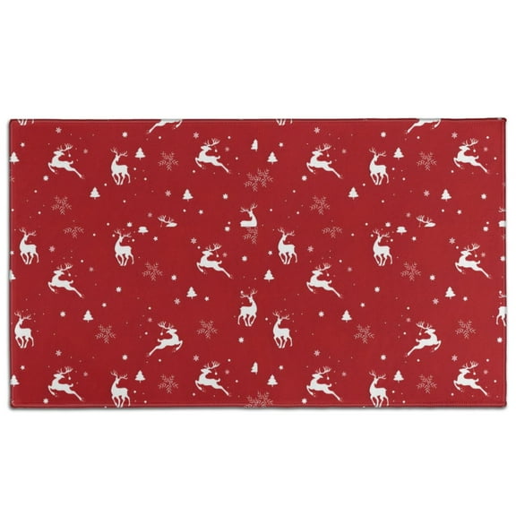 Red Christmas Deer Pattern Door Rugs,Washable Non Slip Door Mats Indoor,Decorative Door Mats,Entry Mat Indoor for Entrance,Bedroom,Kitchen,Bathroom,17"x30"
