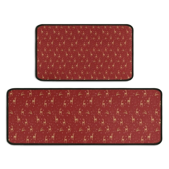 Red Christmas Deer Pattern Kitchen Rugs Sets Of 2,Anti Fatigue Kitchen Mat Rugs Non Slip Washable,Decorative Kitchen Floor Mats for Kitchen,Sink,Laundry,17"X30"+17"X47"