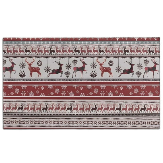 Red Christmas Deer and Snowflake Pattern Door Rugs,Washable Non Slip Door Mats Indoor,Decorative Door Mats,Entry Mat Indoor for Entrance,Bedroom,Kitchen,Bathroom,17"x30"