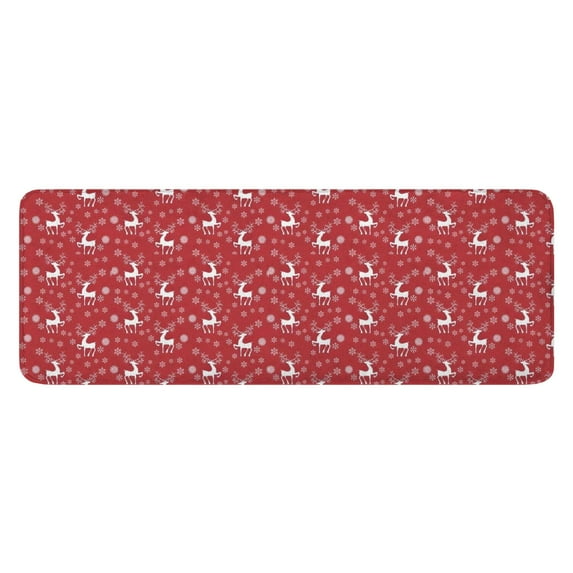 Red Christmas Deer and Snowflake Pattern Kitchen Rug Mat,Kitchen Runner Rugs Non Skid Washable,Decorative Kitchen Floor Mats for Kitchen,Sink,Laundry,17"x47.2"