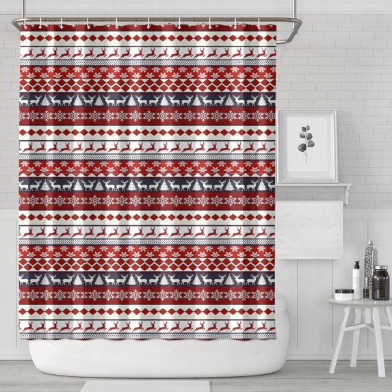 Red Christmas Deer and Snowflake Pattern Shower Curtain 84"x72" ,Bathroom Decorative Shower Curtains Set with 12 Hooks,Modern Waterproof Washable Shower Curtain