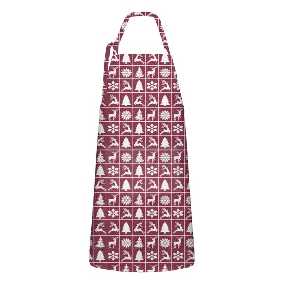 Red Christmas Deer and Tree Apron-Garden Aprons for Women with Pockets-Cotton Linen Waterproof Kitchen Cooking Gardening Aprons Adjustable for Kitchen,Cooking,BBQ and Salon 32"x27"