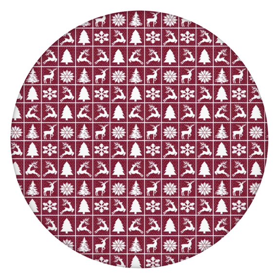 Red Christmas Deer and Tree Pattern Round Fitted Tablecloth with Elastic Edge,Dining Table Cover Waterproof,Outdoor Round Tablecloth for Camping,Dining,Indoor and Outdoor