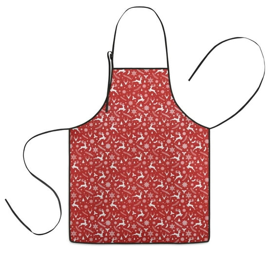 Red Christmas Deer and Snowflake Pattern Kids Aprons for Girls and Boys,Adjustable Neck Strap Toddler Aprons for Kids Cooking Baking