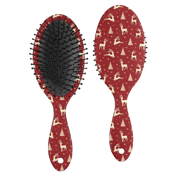 Red Christmas Deer and Tree Pattern Hair Brush,Girls Detangling Hair Brush,Glide Through Tangles with Ease for Wet & Dry Hair,8.8"X2.8"