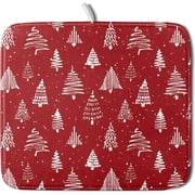 Red Christmas Dish Drying Mat for Kitchen Counter Xmas Tree Geometric Holiday Winter Microfiber Absorbent Drying Mats Reversible Kitchen Countertop Protector Dishes Drainer Rack Pad 16x18 Inch