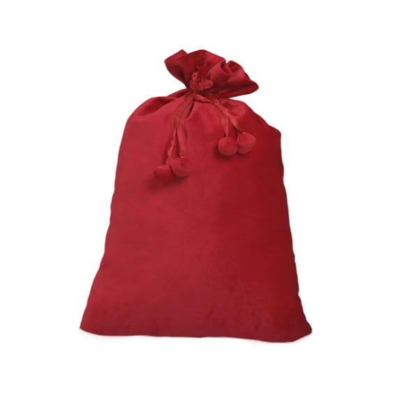 Red Christmas Drawstring Bag Cloth with Pom Pom for Holiday Storage, 28x20 Inch Festive Gift Bag for Xmas Decorations