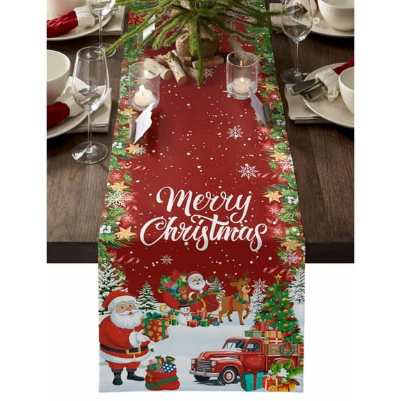 Red Christmas Dresser Scarf Farmhouse, Dining Table Decorations for Wedding/Parties, Santa Xmas Tree Elk Gifts Winter Snowflake Table Runner 70 Inches Long for Kitchen Dining, 13 x 70 In