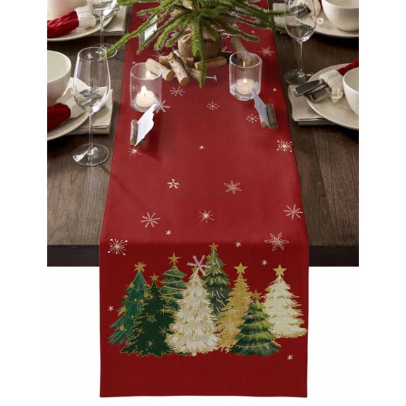 Red Christmas Dresser Scarf Farmhouse, Dining Table Decorations for Wedding/Parties, Xmas Tree Snowflake Farmhouse Table Runner 36 Inches Long for Kitchen Dining, 13 x 36 In