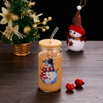 Red Christmas Drink Cup – High Borosilicate Heat-Resistant Glass with Wooden Handle, Holiday-Themed Juice, Coffee & Tea Cup for Students, Office & Home