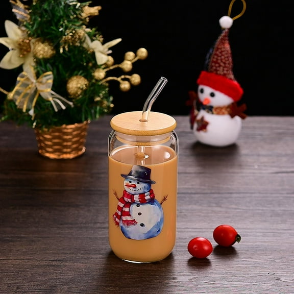 Red Christmas Drink Cup – High Borosilicate Heat-Resistant Glass with Wooden Handle, Holiday-Themed Juice, Coffee & Tea Cup for Students, Office & Home