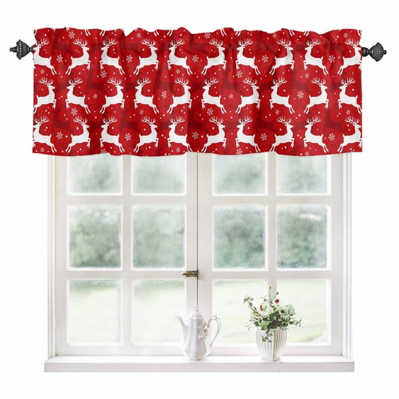 Red Christmas Elk Kitchen Valances for Windows 60x18 Inch Kitchen Curtains Valances Rod Pocket Xmas Deer Snowflakes Winter Holiday Bathroom Window Valances for Window Treatment Decor