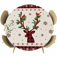 thumbnail image 1 of Red Christmas Elk Table Cloth, Round Fitted Tablecloths with Elastic Edge, Xmas Snowflake Botanical Berry Wipeable Waterproof Table Cover for Kitchen Wedding 45-54 Inches, 1 of 4