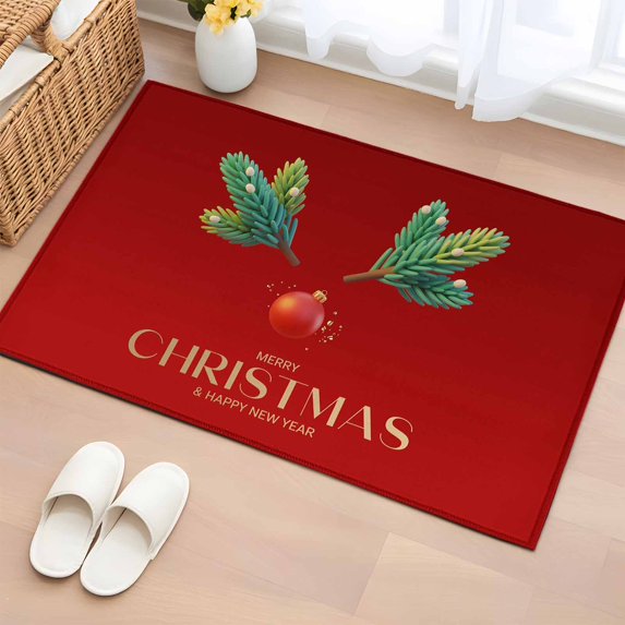 Red Christmas Entryway Rug 2'x3' Non Slip Front Door Mats, Xmas Tree Ball Winter Modern Art Entrance Rugs Indoor Outdoor Carpet, Washable Floor Mats Small Area Rug for Bedroom Kitchen