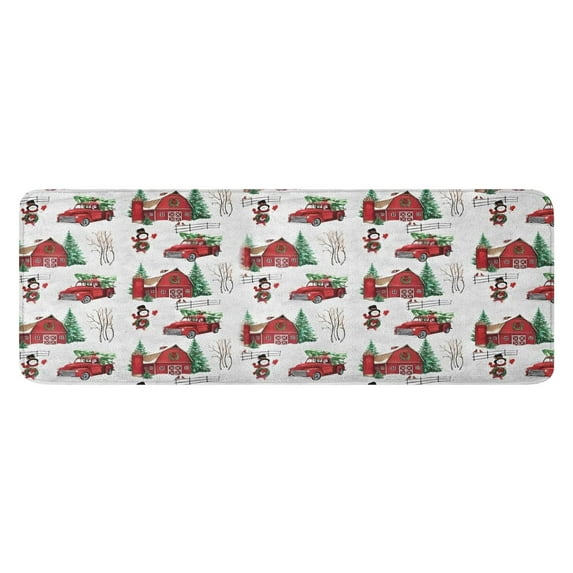Red Christmas Farm and Truck Pattern Kitchen Rug Mat,Kitchen Runner Rugs Non Skid Washable,Decorative Kitchen Floor Mats for Kitchen,Sink,Laundry,17"x47.2"