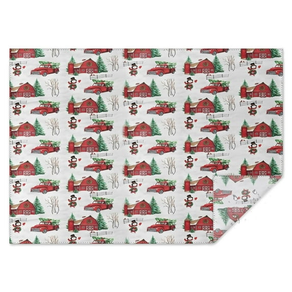 Red Christmas Farm and Truck Pattern Rectangle Tablecloth 60"x84",Waterproof Polyester Rectangle Table Cloth, Wipeable Spillproof Polyester Tablecloth for Dining, Camping, Indoor and Outdoor