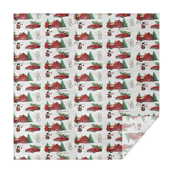 Red Christmas Farm and Truck Pattern Square Tablecloth,Waterproof Square Table Cover,Wipeable Spillproof Washable Table Cover for Home Kitchen Party Decor 60"x60"(152x152cm)