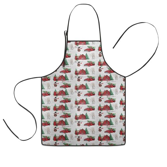 Red Christmas Farm and Truck Pattern Kids Aprons for Girls and Boys,Adjustable Neck Strap Toddler Aprons for Kids Cooking Baking