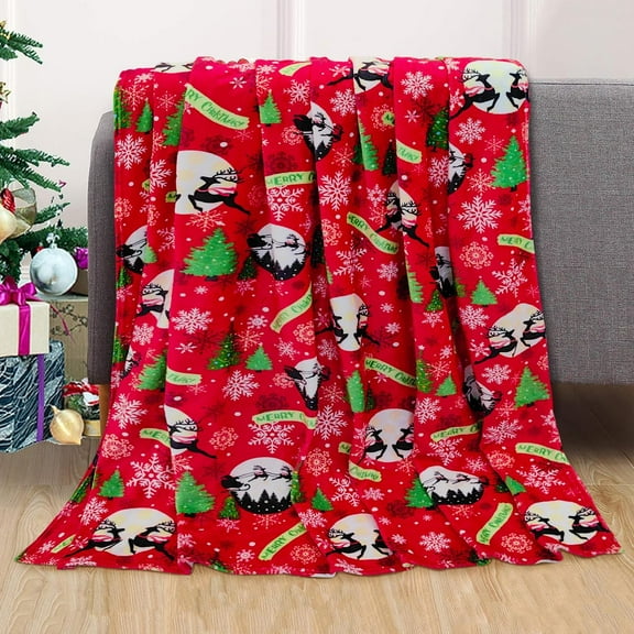 Red Christmas Fleece Throw Blanket for Couch Women Girls Reindeer Snowflake Blanket Holiday Throw Blanket Christmas Blankets and Throws, 60 x 50 Inch