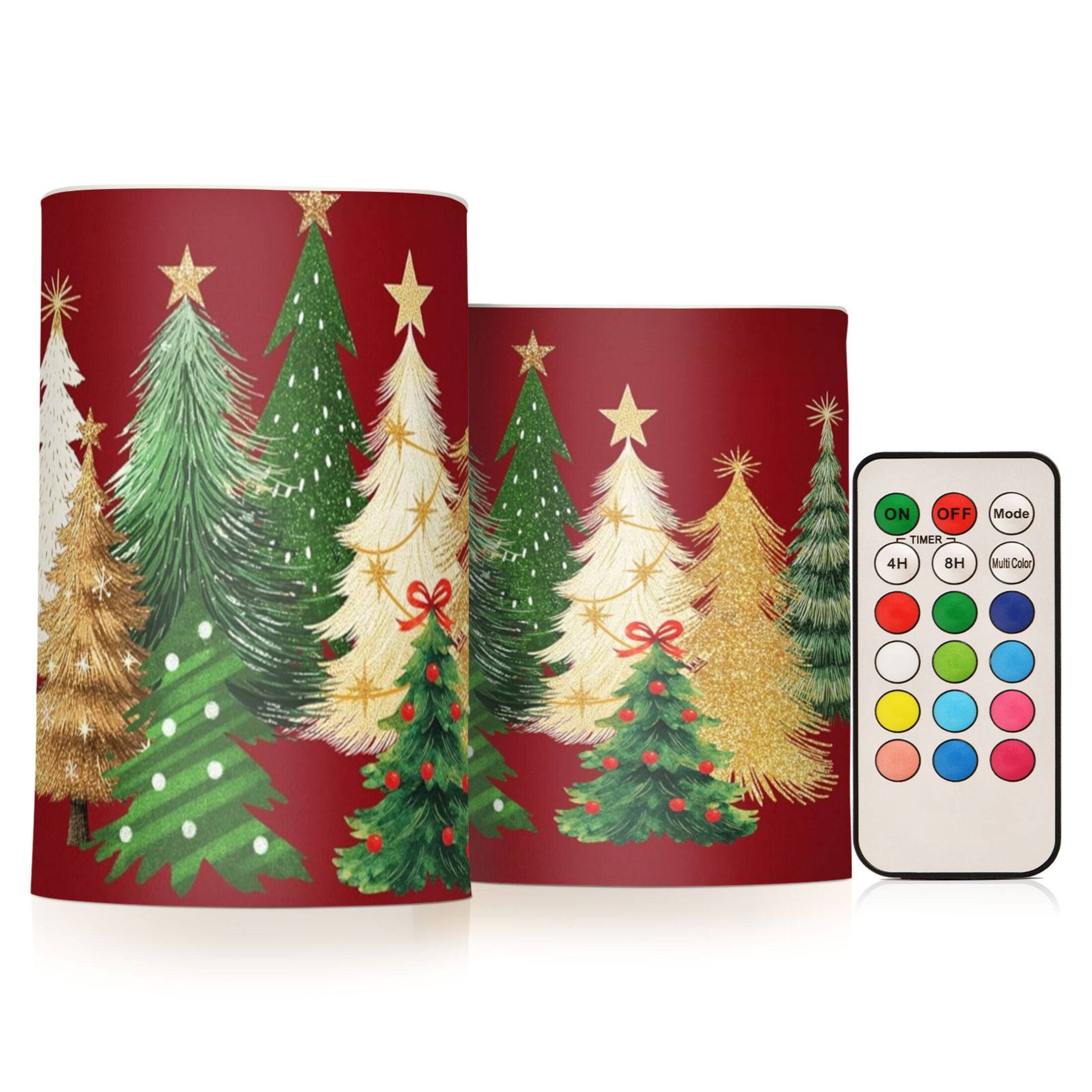 Red Christmas Flickering Flameless Candles Battery Operated with Remote Timer LED Pillar Candles Set of 2