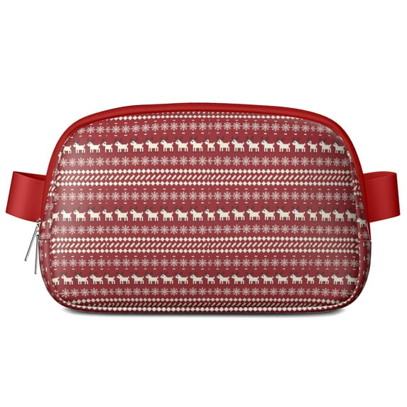 Red Christmas Folk Pattern Cute Fanny Packs for Women,Travel Waterproof Crossbody Fanny Bags Waist Purse for Women Anti Theft Adjustable Strap for Running Travel Cycling