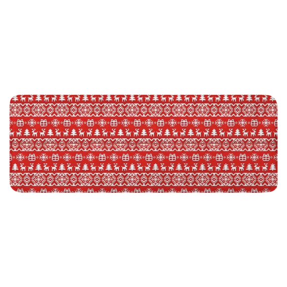 Red Christmas Folk Pattern Kitchen Rug Mat,Kitchen Runner Rugs Non Skid Washable,Decorative Kitchen Floor Mats for Kitchen,Sink,Laundry,17"x47.2"