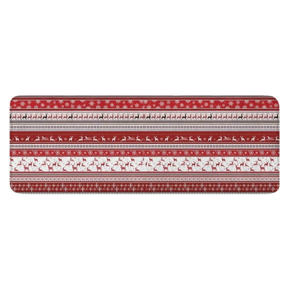 Red Christmas Folk Pattern Kitchen Rug Mat,Kitchen Runner Rugs Non Skid Washable,Decorative Kitchen Floor Mats for Kitchen,Sink,Laundry,17"x47.2"
