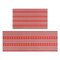 Red Christmas Folk Pattern Kitchen Rugs Sets Of 2,Anti Fatigue Kitchen Mat Rugs Non Slip Washable,Decorative Kitchen Floor Mats for Kitchen,Sink,Laundry,17"x30" 17"x47"